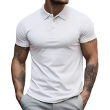 Men's Polo Neck Short Sleeve T-shirt Polo Shirt Men's Enlarged Loose Collar Solid Color T-shirt