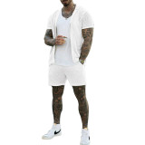 Men's hollowed out perspective cool casual thin men's short sleeved shorts set