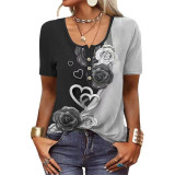 Short sleeved printed ethnic fashion T-shirt for women
