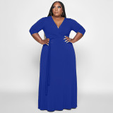 New Women's Wear Solid Color Fashion Loose Size Dress with Belt