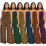 Leopard print strap casual oversized jumpsuit
