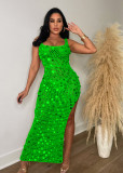 Women's sexy hollow out handmade knitted sequin vest beach skirt