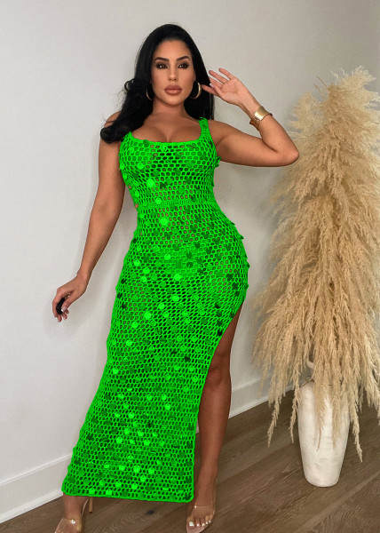 Women's sexy hollow out handmade knitted sequin vest beach skirt