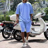 Casual men's suit loose fitting short sleeved men's T summer shorts solid color men's clothing