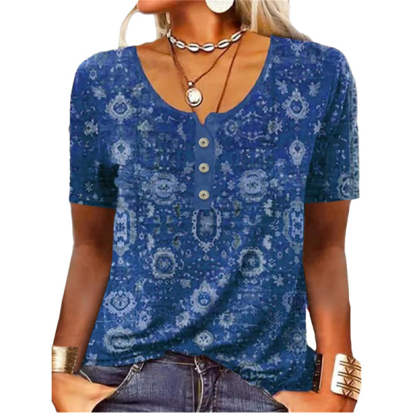 Short sleeved printed ethnic fashion T-shirt for women