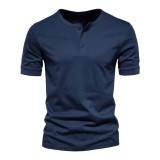 Henry round neck short sleeve T-shirt men's slim solid Sportswear