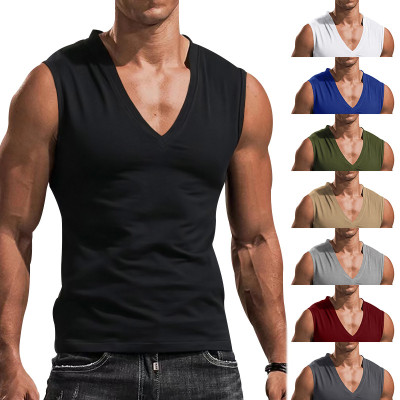 Men's Solid V-Neck Tank Top Casual Breathable Sleeveless T-shirt Vest