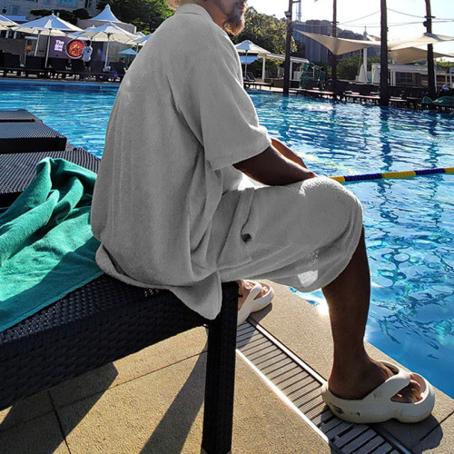 Summer short sleeved T lapel OLO shirt short sleeved shorts loose towel cloth casual set