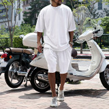 Casual men's suit loose fitting short sleeved men's T summer shorts solid color men's clothing