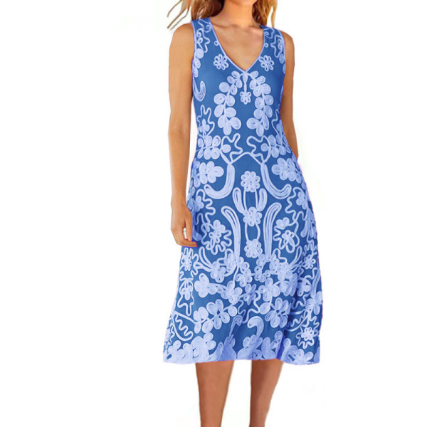 New Women's Ethnic Style Loose Print Tank Top Dress