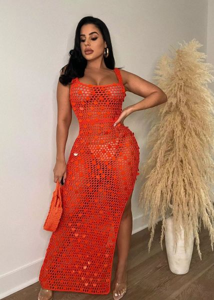 Women's sexy hollow out handmade knitted sequin vest beach skirt