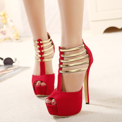 Large Heel Metal Sandals Fish Mouth Waterproof Platform Nightclub Stiletto Heels
