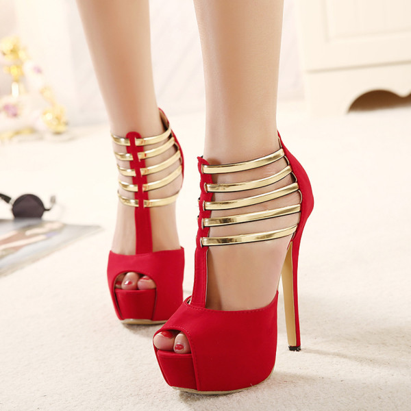 Large Heel Metal Sandals Fish Mouth Waterproof Platform Nightclub Stiletto Heels