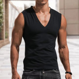 Men's Solid V-Neck Tank Top Casual Breathable Sleeveless T-shirt Vest