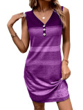 New Stripe Print Button Loose Tank Top Dress
