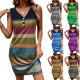New Stripe Print Button Loose Tank Top Dress