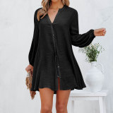 Solid color patchwork casual loose cardigan button top T-shirt