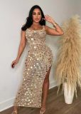 Women's sexy hollow out handmade knitted sequin vest beach skirt