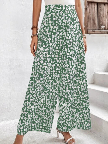 New women's small floral loose fitting casual waistband pants