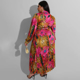 Woven printed pleated fashion casual large women's two-piece set