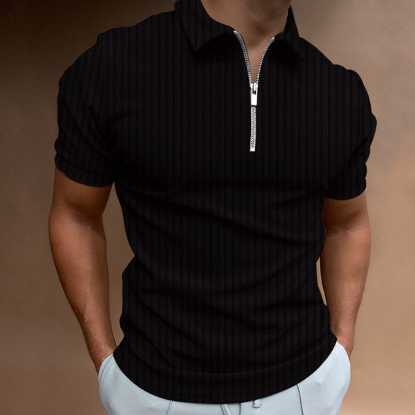 New POLO Shirt Zipper Stripe Men's Polo Shirt T-shirt