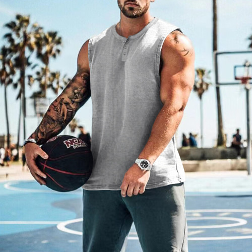 Summer Men's Sports Basketball Tank Top Large Round Neck Loose Sleeveless T-shirt Men's Sweetheart