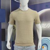 Men's small checkered T-shirt with round neck casual trend top