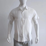 Summer casual lapel solid color short sleeved button men's linen shirt men's clothing