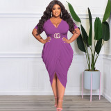 Solid Dark V Sexy Tight Split Long Large Women's Dress