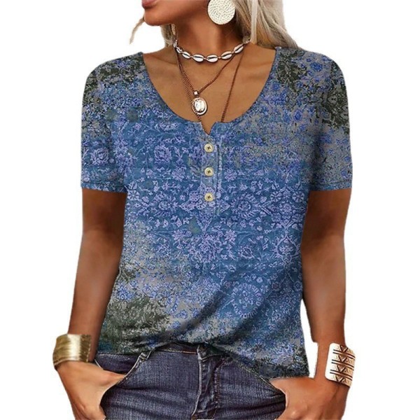 Short sleeved printed ethnic fashion T-shirt for women