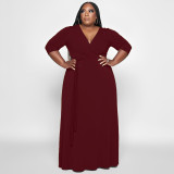 New Women's Wear Solid Color Fashion Loose Size Dress with Belt