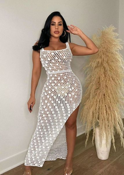 Women's sexy hollow out handmade knitted sequin vest beach skirt