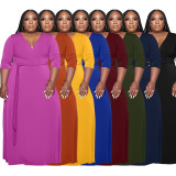 New Women's Wear Solid Color Fashion Loose Size Dress with Belt
