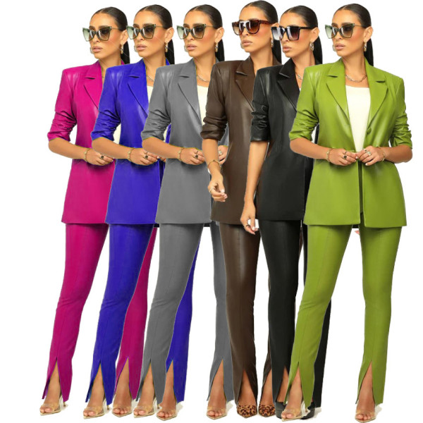 Popular autumn and winter pleated PU leather fashion set