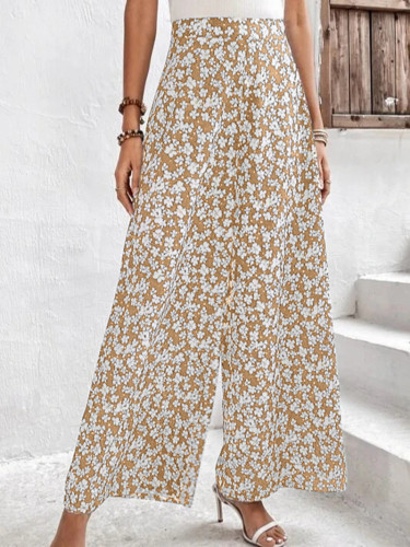 New women's small floral loose fitting casual waistband pants