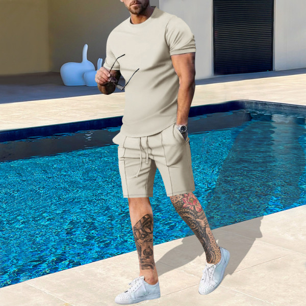 Summer two-piece short sleeved T-shirt casual fashion men's shorts multi-color set