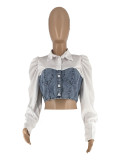 Denim patchwork women's shirt