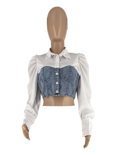 Denim patchwork women's shirt