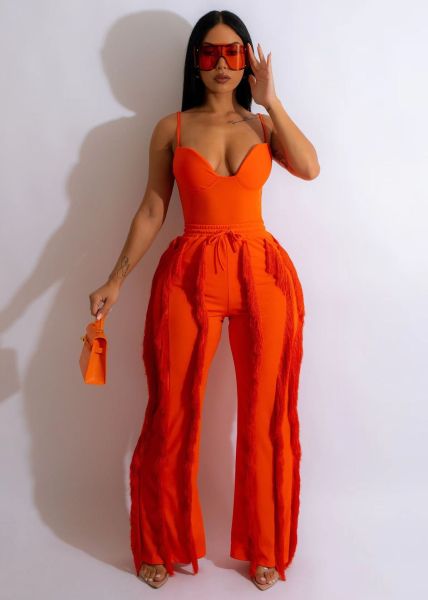 Solid color tassel two-piece set