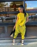 Solid color cross pants two-piece set