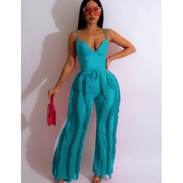Solid color tassel two-piece set