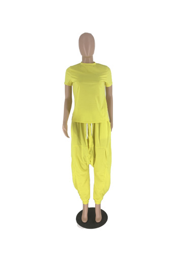 Solid color cross pants two-piece set