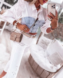 Denim patchwork women's shirt