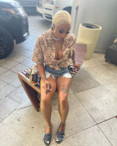 Digital printed lapel short sleeved casual beach shirt