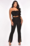 Bow wrap chest vest fashion split micro flare suit pants two-piece set