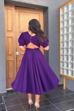 Temperament Bubble Sleeves Design Feel Waist Cut Out Long Dress Summer Dress