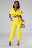 Lotus leaf sleeves with exposed navel short Polo neck cardigan high waist casual fashion leggings two-piece set