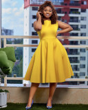 Solid color simple sleeveless vest casual A-line large swing women's dress