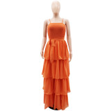Chiffon Gentle Style Style Hanging Strap High Waist Cake Long Dress Summer Dress
