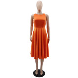 Solid color simple sleeveless vest casual A-line large swing women's dress